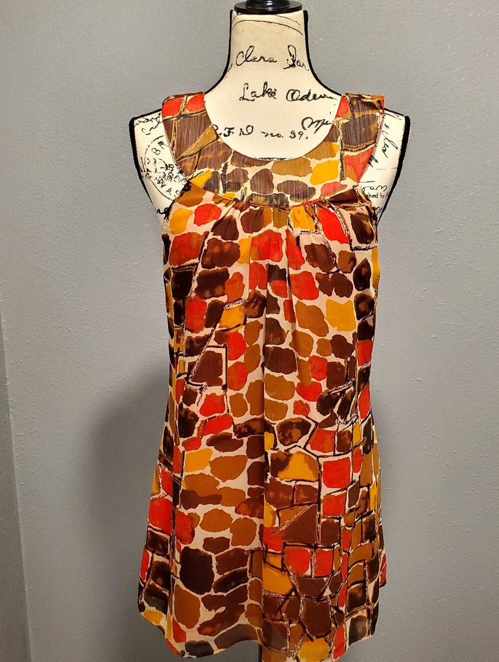 Boston Proper Brown Multi Abstract Print Sleeveless Mini Dress Size Small